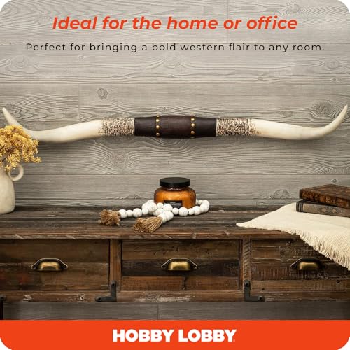 Hobby Lobby Longhorn Wall Decor, Resin, Distressed Horns, Leather Strap Design, Floral Embossing, Gold Studs, 40 inches Wide, Rustic, Country Charm - Image 5