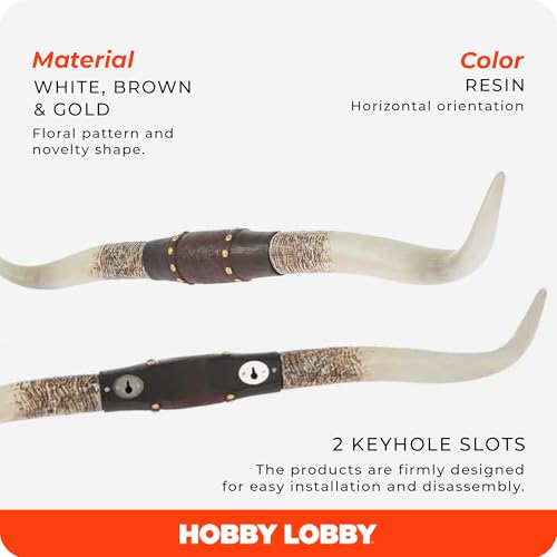 Hobby Lobby Longhorn Wall Decor, Resin, Distressed Horns, Leather Strap Design, Floral Embossing, Gold Studs, 40 inches Wide, Rustic, Country Charm - Image 2