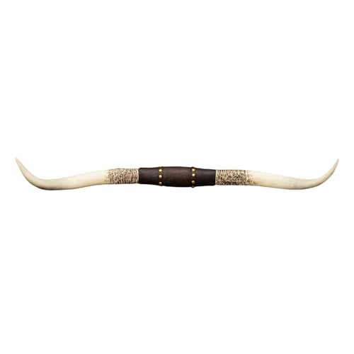 Hobby Lobby Longhorn Wall Decor, Resin, Distressed Horns, Leather Strap Design, Floral Embossing, Gold Studs, 40 inches Wide, Rustic, Country Charm - Image 1