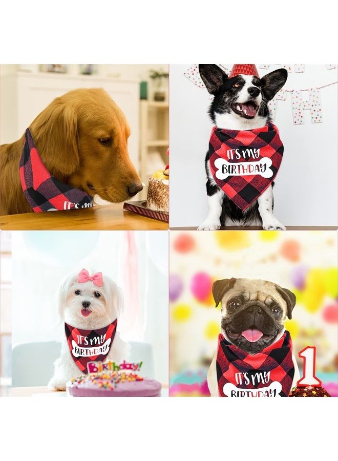 Dog Birthday Bandana, VIPITH Double Sided Cotton Triangle Dog Bandanas Dog Birthday Party Supplies Dog Bandanas Boy Girl Dog Birthday Gift Plaid Bibs Scarf for Small to Large Dogs Cats Pets (Red)