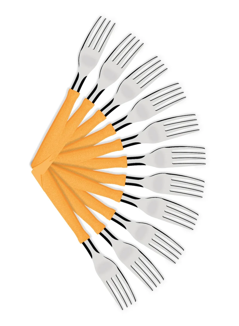 TRAMONTINA Tramontina New Kolor 12 Pieces Stainless Steel Table Forks Set with Orange Polypropylene Handles