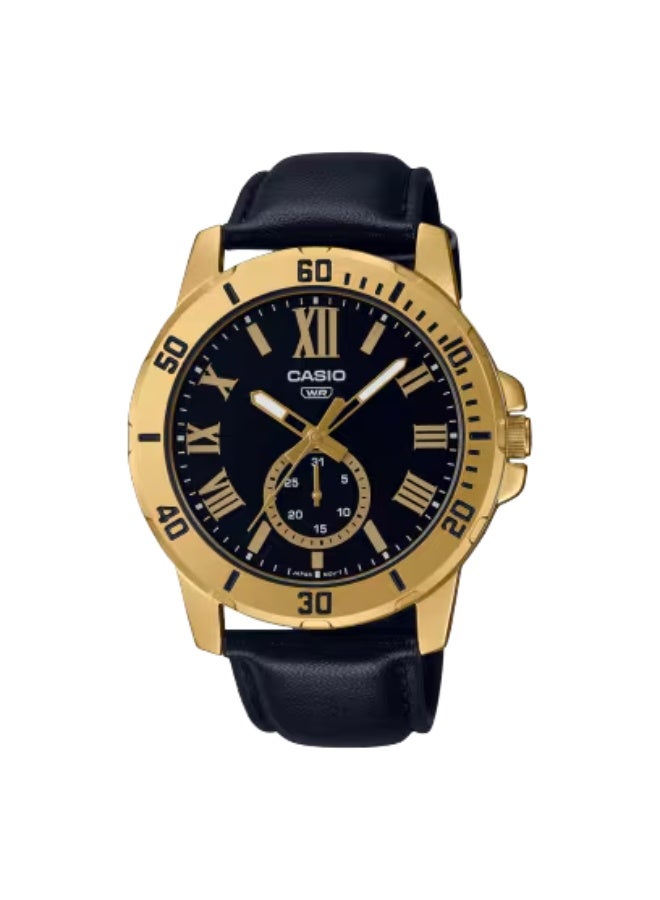 CASIO Men's Leather Analog Watch MTP-VD200GL-1BUDF - 45 mm