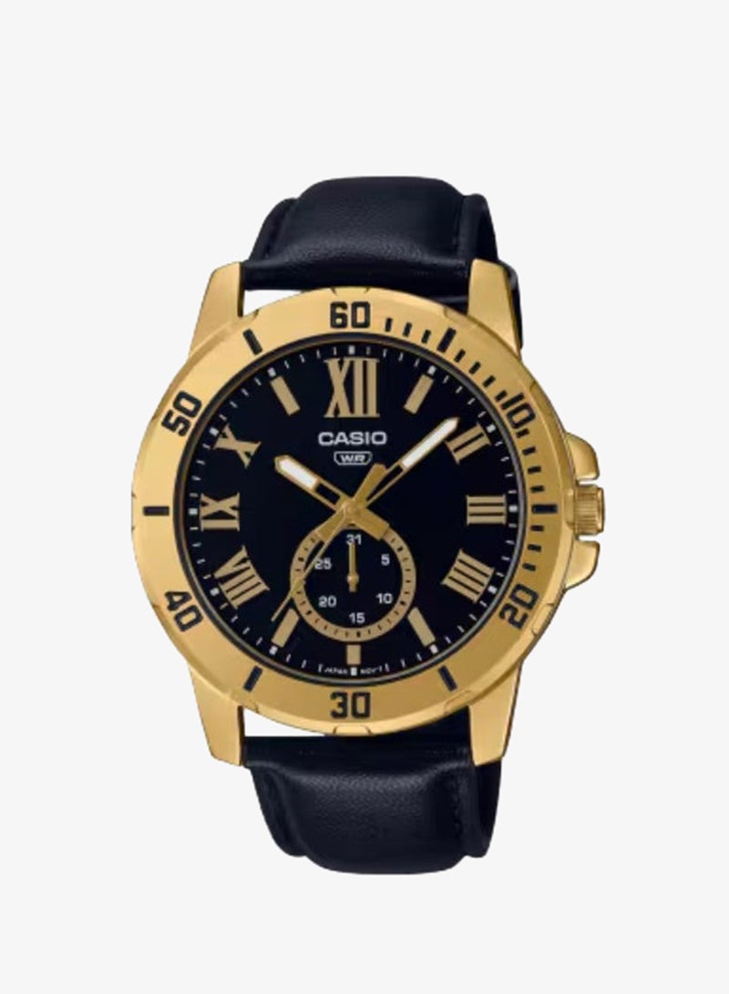 Men's Leather Analog Watch MTP-VD200GL-1BUDF - 45 mm