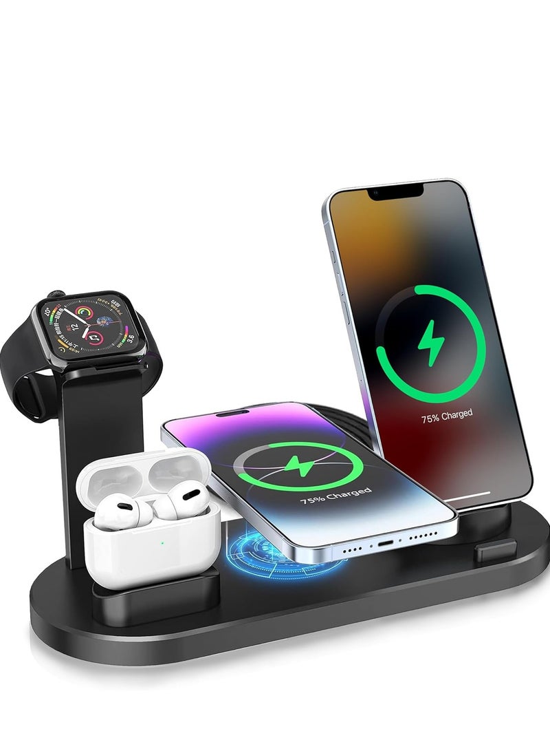 MIXDE 6 in 1 Multifunctional Wireless Charger Stand, Fast Wireless Charging Station for Phone, Watch, Headset, for Apple Watch, iPhone, Samsung Galaxy, for Smartphones, 360° Rotatable Charging Dock - Image 1