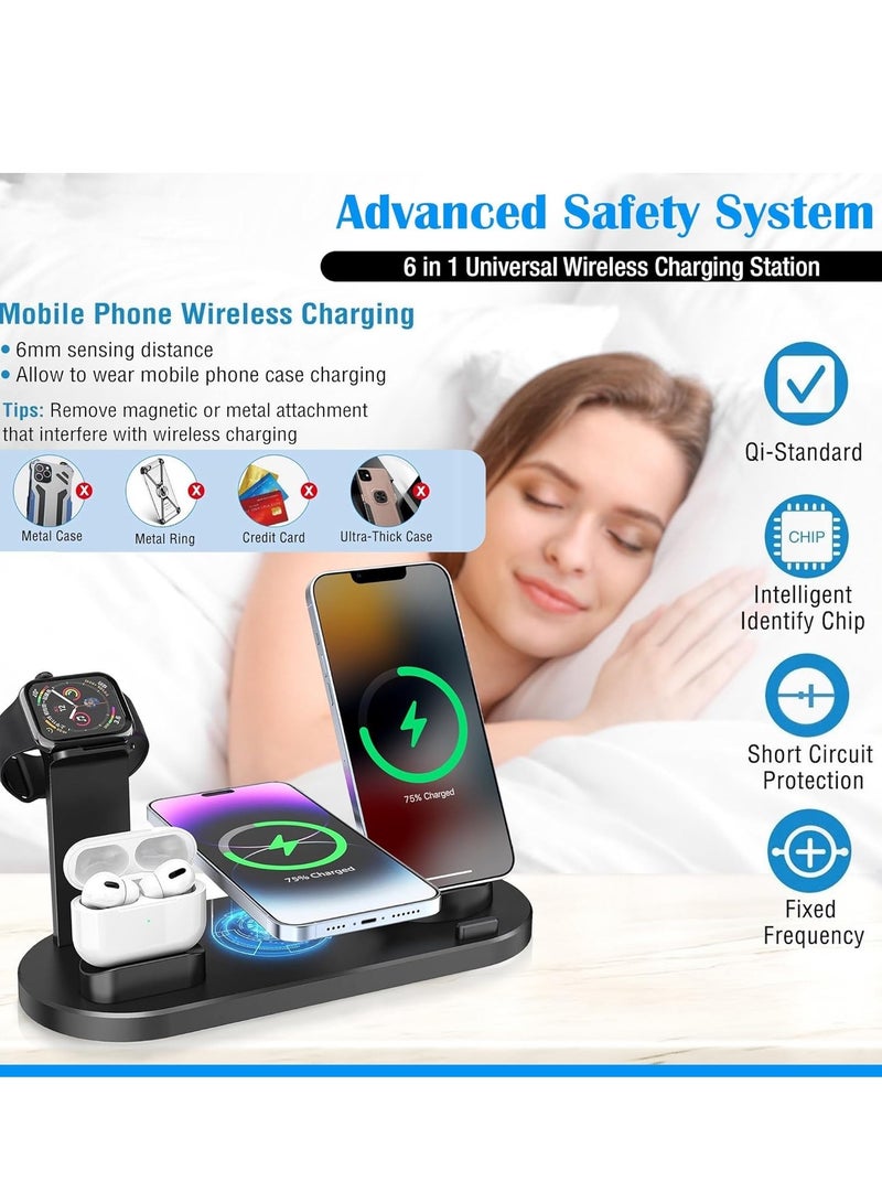 MIXDE 6 in 1 Multifunctional Wireless Charger Stand, Fast Wireless Charging Station for Phone, Watch, Headset, for Apple Watch, iPhone, Samsung Galaxy, for Smartphones, 360° Rotatable Charging Dock - Image 2