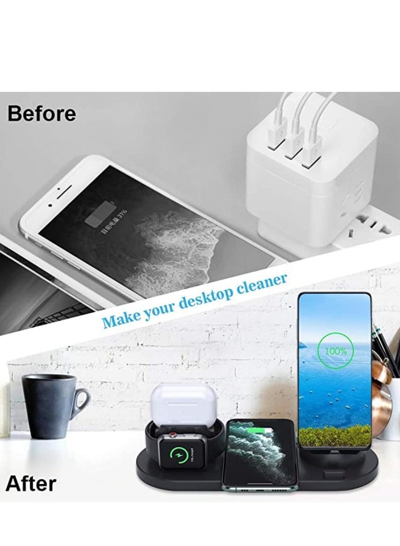 MIXDE 6 in 1 Multifunctional Wireless Charger Stand, Fast Wireless Charging Station for Phone, Watch, Headset, for Apple Watch, iPhone, Samsung Galaxy, for Smartphones, 360° Rotatable Charging Dock - Image 3