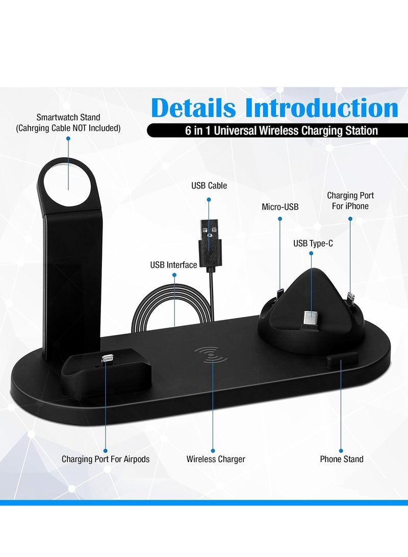 MIXDE 6 in 1 Multifunctional Wireless Charger Stand, Fast Wireless Charging Station for Phone, Watch, Headset, for Apple Watch, iPhone, Samsung Galaxy, for Smartphones, 360° Rotatable Charging Dock - Image 5