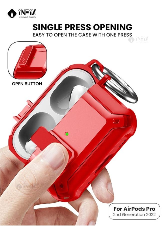 INEIX - Full Body Rugged Hard Shell Protective Shockproof Case for Apple Airpod Pro 2-2022-Red - Image 1