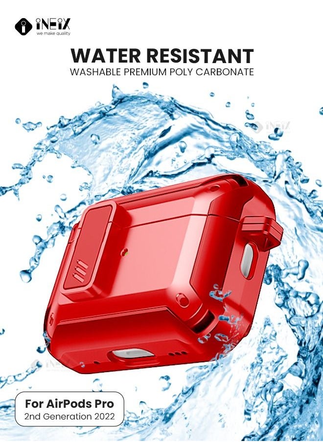 INEIX - Full Body Rugged Hard Shell Protective Shockproof Case for Apple Airpod Pro 2-2022-Red - Image 1