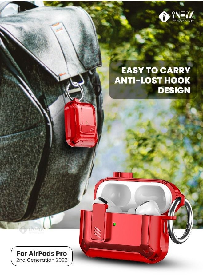 INEIX - Full Body Rugged Hard Shell Protective Shockproof Case for Apple Airpod Pro 2-2022-Red - Image 1