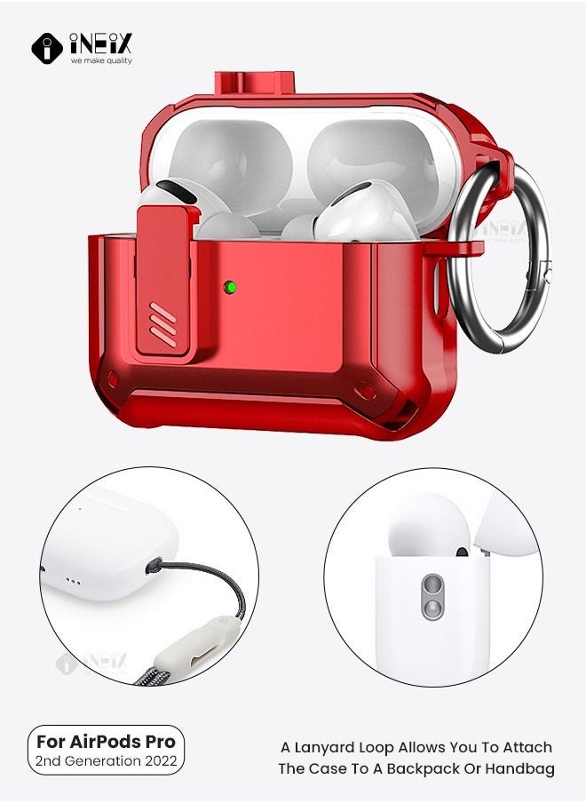 INEIX - Full Body Rugged Hard Shell Protective Shockproof Case for Apple Airpod Pro 2-2022-Red - Image 1