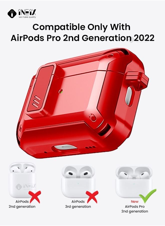INEIX - Full Body Rugged Hard Shell Protective Shockproof Case for Apple Airpod Pro 2-2022-Red - Image 1