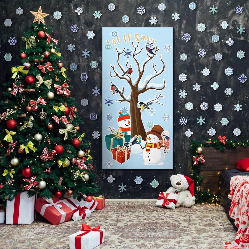 klarako 61 Pcs Winter Classroom Bulletin Board Decoration Christmas Wonderland Winter Tree Cutout with Snowflake Snowman Xmas Gift Box Cutout Let It Snow Cutout for Winter Classroom Wall Decor (Snowflake) - Image 3