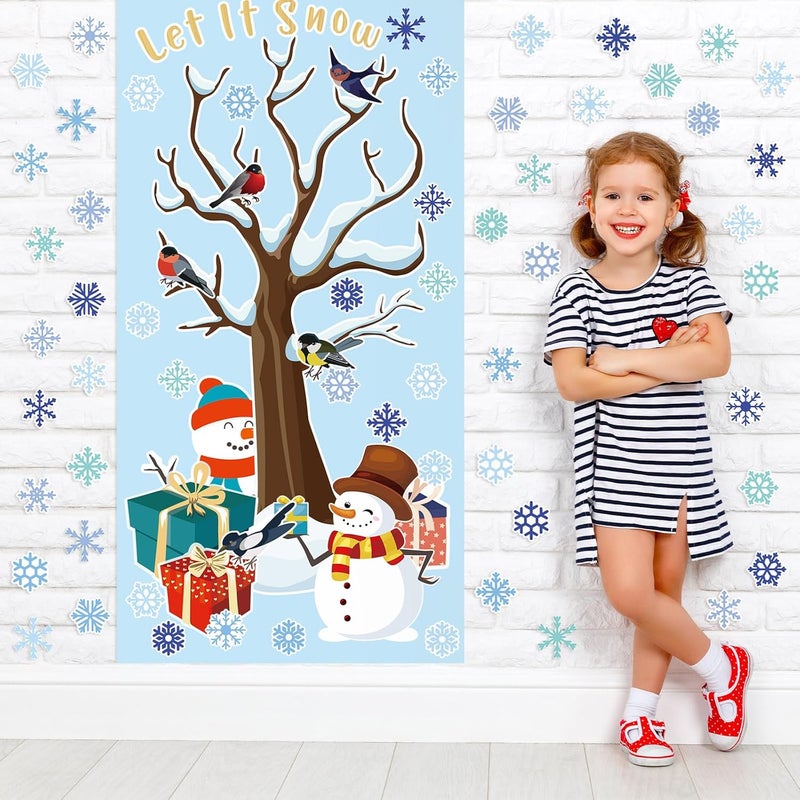 klarako 61 Pcs Winter Classroom Bulletin Board Decoration Christmas Wonderland Winter Tree Cutout with Snowflake Snowman Xmas Gift Box Cutout Let It Snow Cutout for Winter Classroom Wall Decor (Snowflake) - Image 4