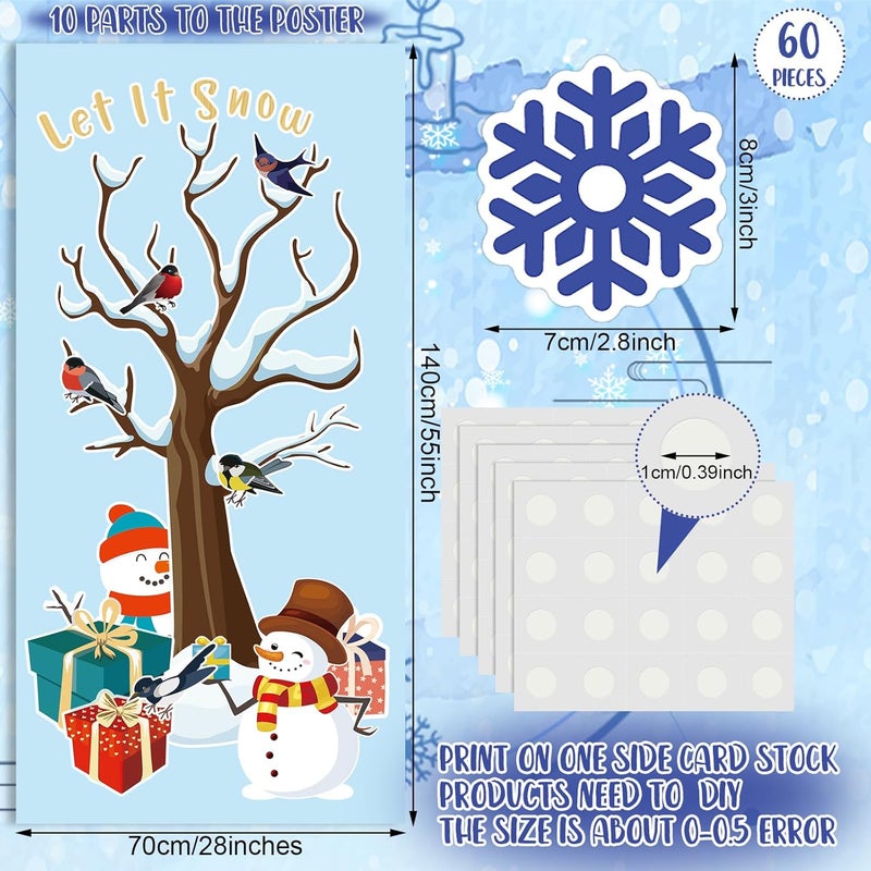 klarako 61 Pcs Winter Classroom Bulletin Board Decoration Christmas Wonderland Winter Tree Cutout with Snowflake Snowman Xmas Gift Box Cutout Let It Snow Cutout for Winter Classroom Wall Decor (Snowflake) - Image 2
