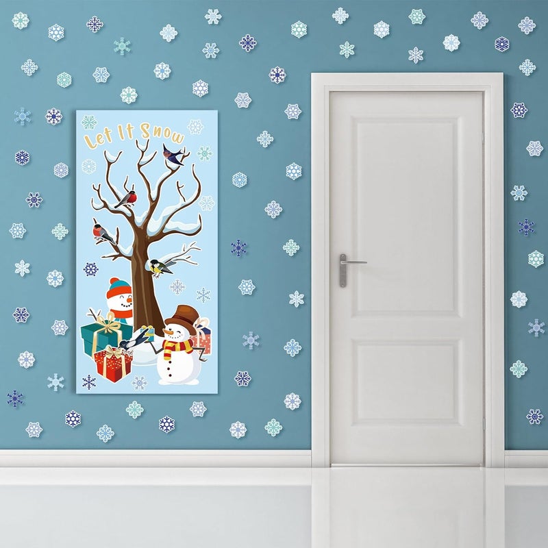 klarako 61 Pcs Winter Classroom Bulletin Board Decoration Christmas Wonderland Winter Tree Cutout with Snowflake Snowman Xmas Gift Box Cutout Let It Snow Cutout for Winter Classroom Wall Decor (Snowflake) - Image 5