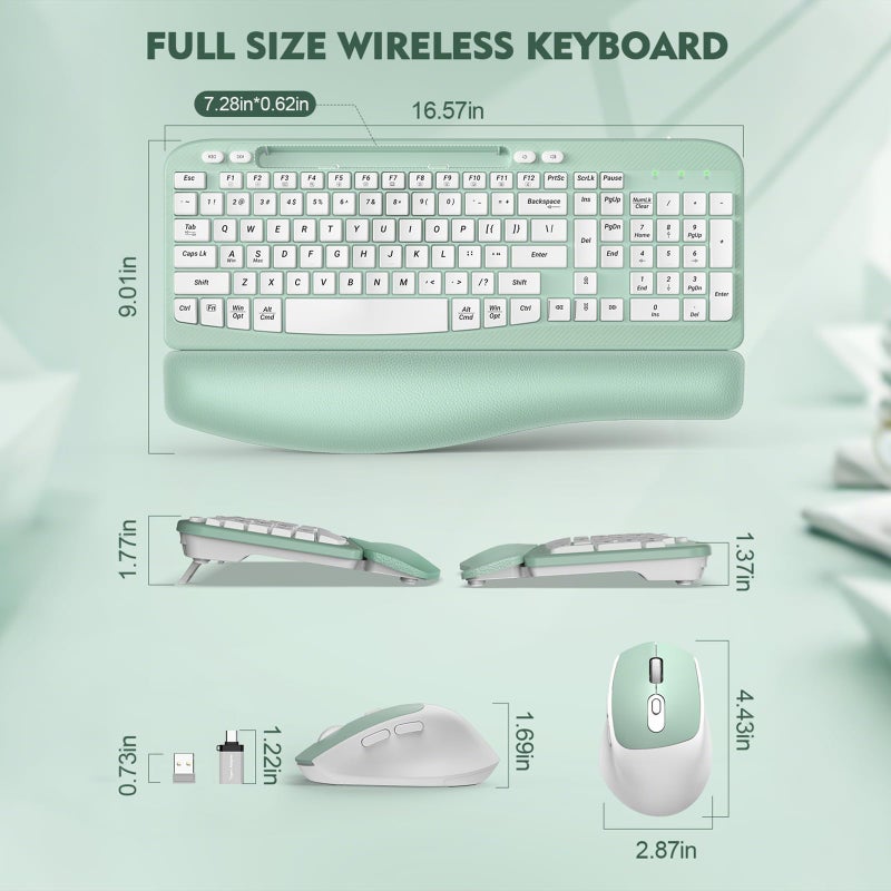 EAYBLLY Wireless Keyboard and Mouse Combo, Wave Keys Full-Sized Ergonomic Keyboard with Cushioned Plam Rest, Phone Holder, Comfortable Natural Typing, 2.4G Cordless Set for Computer, Laptop, Pc, Mac, Windows - Image 3