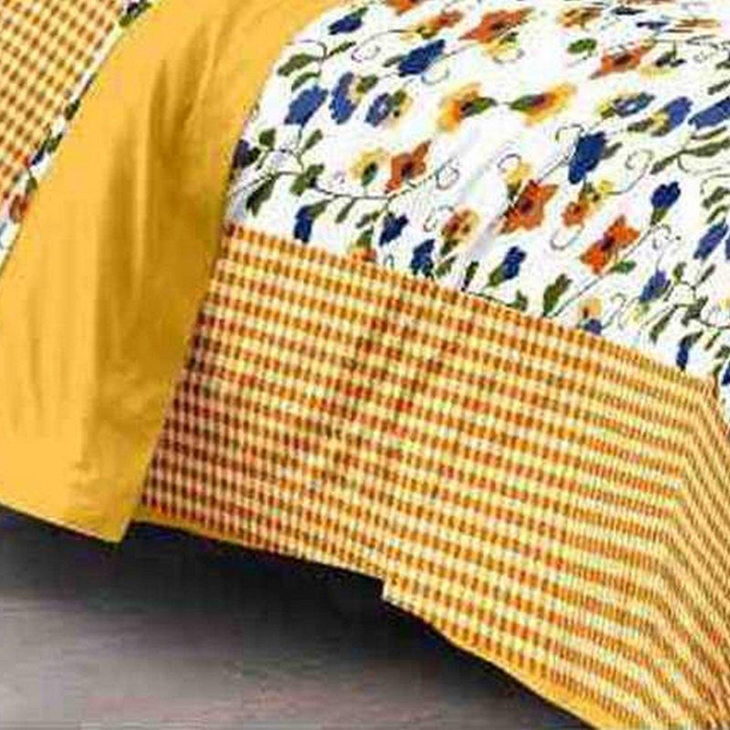 EarlyMart 144 TC 100 Cotton Rajasthani Jaipuri Traditional 1 Double Bedsheet with 2 Pillow Covers Yellow - Image 2