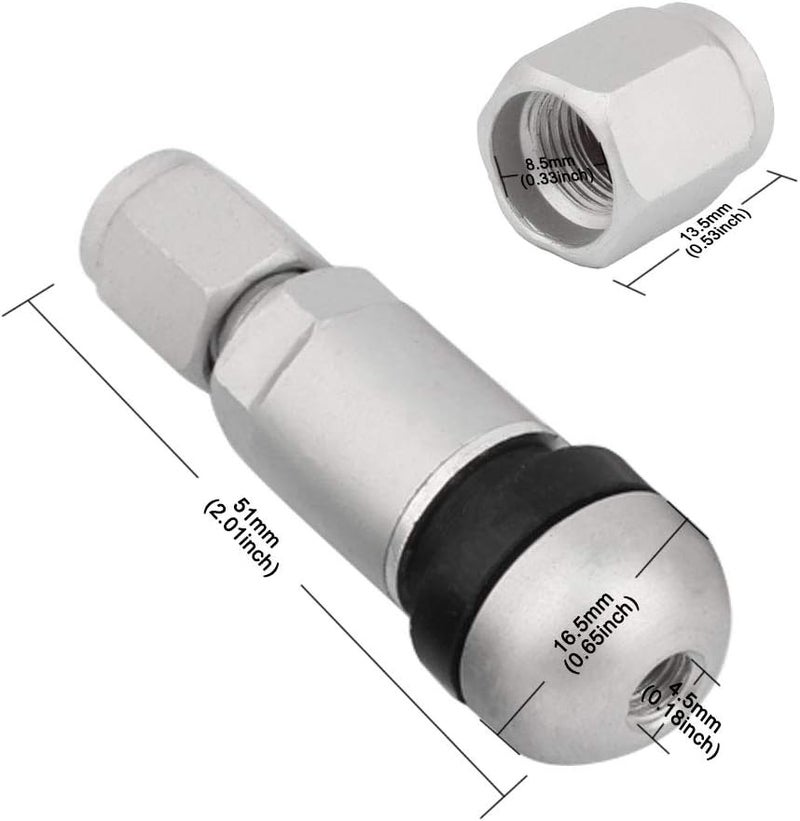 TOMALL Bolt-in Tire Valve Stem Caps Explosion Proof Inner Tubeless TPMS Valve Stem Silver Aluminum - Image 2