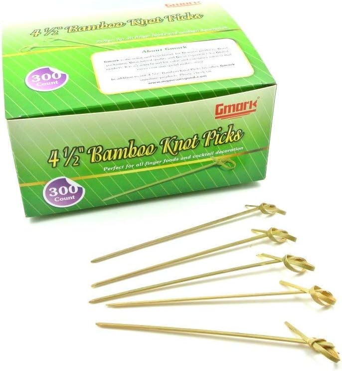 Gmark Gmark Bamboo Cocktail Picks 45 300 ct  Bamboo Knot Skewers Looped Knot Twisted Ends Perfect for Cocktail Party Barbeque Club Sandwiches  Pack in Box GM1114  - Image 1