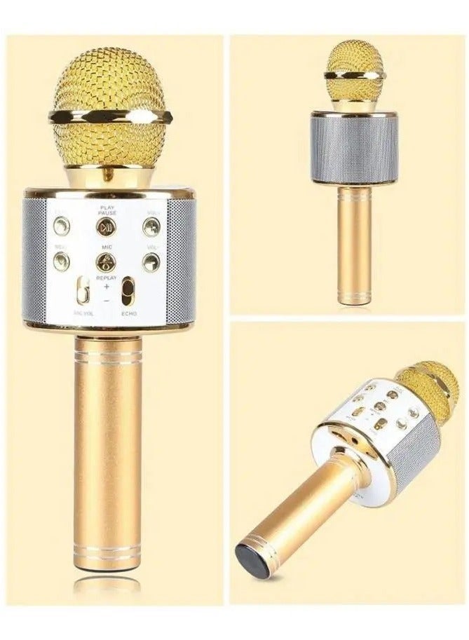 ميكروفون كاريوكي لاسلكي محمول باليد مع مكبر صوت يعمل بتقنية البلوتوث WS-858 ذهبي - Image 2
