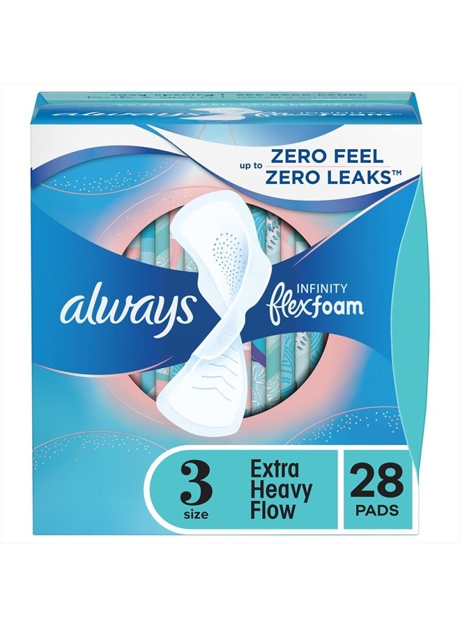 Always Infinity Feminine Pads For Women, Size 3 Extra Heavy Flow Absorbency, With Flexfoam, With Wings, Unscented, 28 Count - Image 1