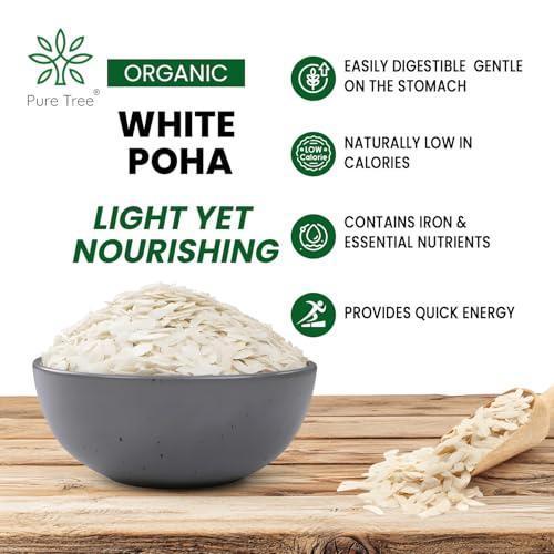 Pure Tree Certified Organic White Jada Poha | 850 g | White Thick Poha | Flattened Rice | Beaten Rice | Avalakki, Atukulu, Chira, Pohe, Phovu, Chivda | Gluten-Free - Image 3