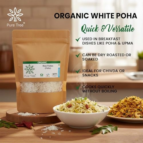 Pure Tree Certified Organic White Jada Poha | 850 g | White Thick Poha | Flattened Rice | Beaten Rice | Avalakki, Atukulu, Chira, Pohe, Phovu, Chivda | Gluten-Free - Image 4