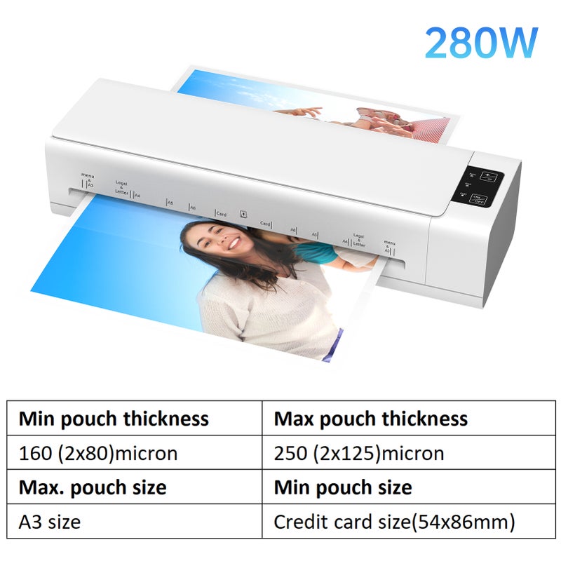 Desktop Laminator Machine Set A3 Size Multifunctional Hot and Cold Lamination 2 Roller System 12.5 inches Max Width with Paper Cutter Trimmer Rounder Hole Puncher Binding Hoop Suitable for - Image 2
