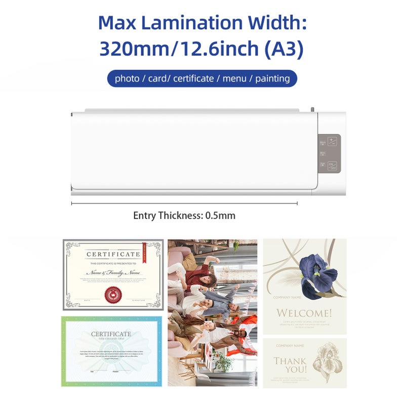 Desktop Laminator Machine Set A3 Size Multifunctional Hot and Cold Lamination 2 Roller System 12.5 inches Max Width with Paper Cutter Trimmer Rounder Hole Puncher Binding Hoop Suitable for - Image 4