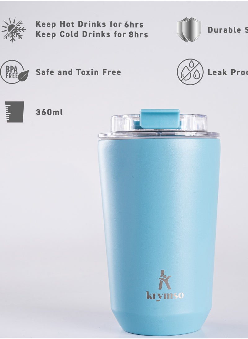 KRYMSO KRYMSO, 360ml Travel Coffee Mug, Stainless Steel Coffee Mug Insulated Tumbler, Thermos Flask, Double Wall Thermal Coffee Cup, Travel Mug with Leakproof Lid  - Image 2