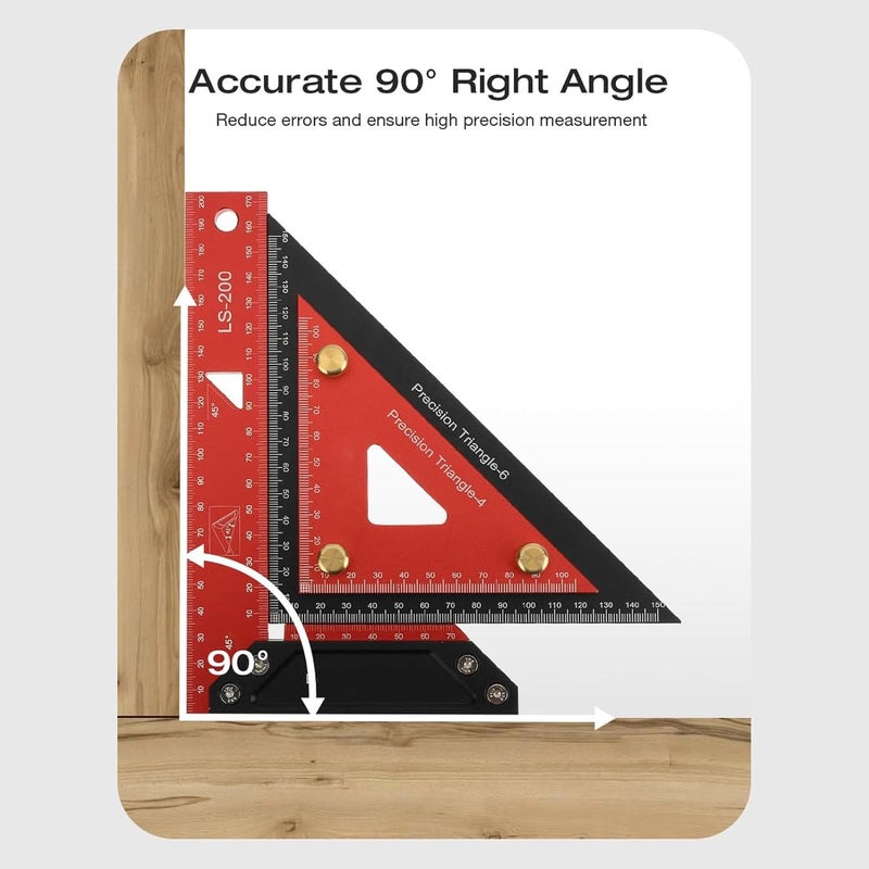 4 Inch 6 Inch Detachable Double Triangle Ruler Aluminum Alloy Carpentry Square Tool for Woodworking Drafting - Image 4