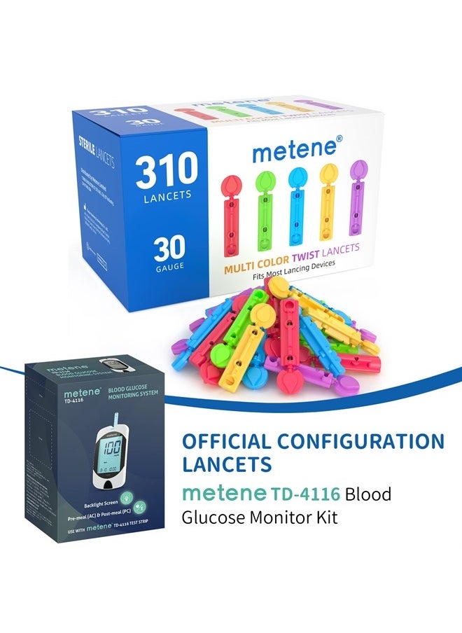 Metene Twist Top Lancets for Lancing Devices, 310 Count, 30 Gauge Lancets for Blood Sugar Test, Diabetic Lancets, Multicolored  - Image 2