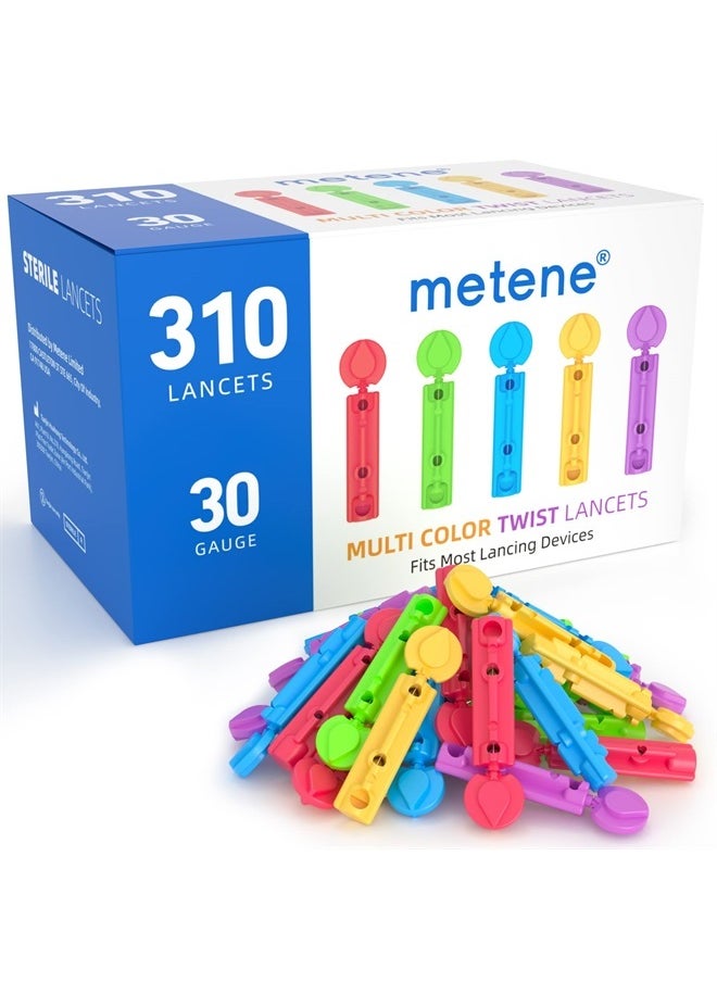 Metene Twist Top Lancets for Lancing Devices, 310 Count, 30 Gauge Lancets for Blood Sugar Test, Diabetic Lancets, Multicolored  - Image 1