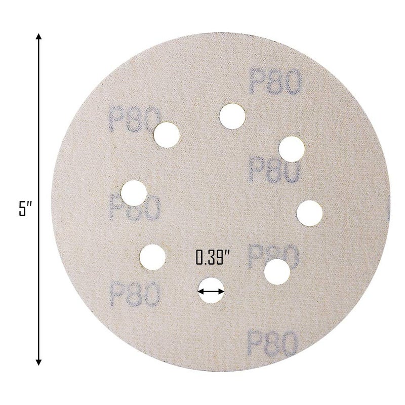 Mestool 5-Inch 8-Hole Hook and Loop Sanding Discs, Orbital Sander Sandpaper Discs, 100 Pieces Round Sandpaper Set, 80 Grit - Image 2