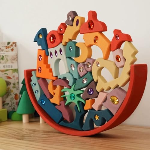 KOAICS 52PCS Wooden Acrylic Gem Blocks Translucent Cubes Stacking Toys Natural Wood Creative Game Blocks Educational Toys for Children Moon Beach Gemstone Blocks - Image 4