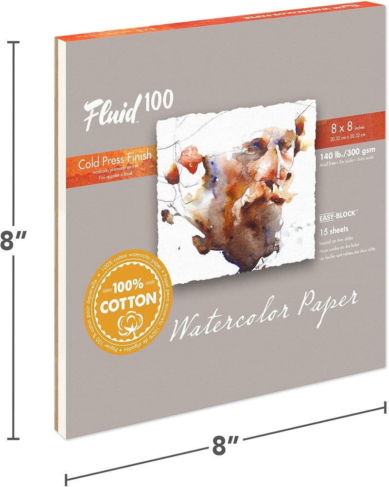 Speedball Fluid 100 Watercolor Paper Block, 8 x 8 inches, 15 Sheets, 140 lb (300 GSM) 100% Cotton Cold Press Pad for Artist Painting and Wet Media - Image 2