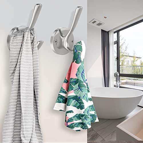 TOFIIGREM Brushed Nickel Wall Hooks, 4 Pack Heavy Duty Coat Towel Hook Metal Double Hook Wall Mounted Hanging, Bath Towel Hooks for Entryway Cubicle Bathroom Closet Garage - Image 4