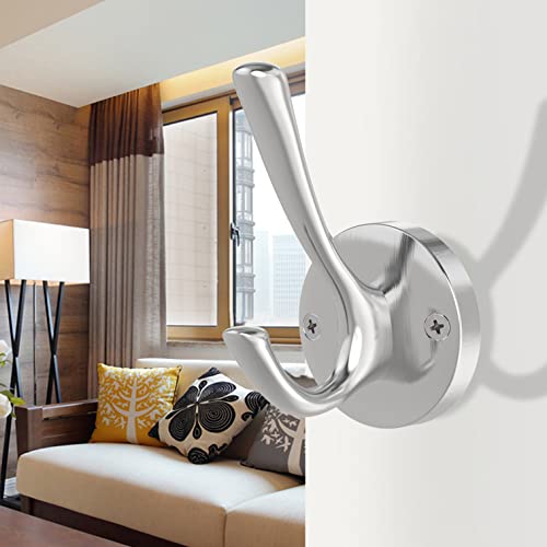 TOFIIGREM Brushed Nickel Wall Hooks, 4 Pack Heavy Duty Coat Towel Hook Metal Double Hook Wall Mounted Hanging, Bath Towel Hooks for Entryway Cubicle Bathroom Closet Garage - Image 3