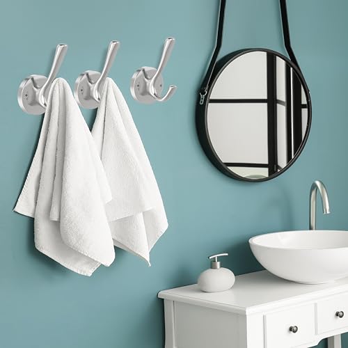 TOFIIGREM Brushed Nickel Wall Hooks, 4 Pack Heavy Duty Coat Towel Hook Metal Double Hook Wall Mounted Hanging, Bath Towel Hooks for Entryway Cubicle Bathroom Closet Garage - Image 2