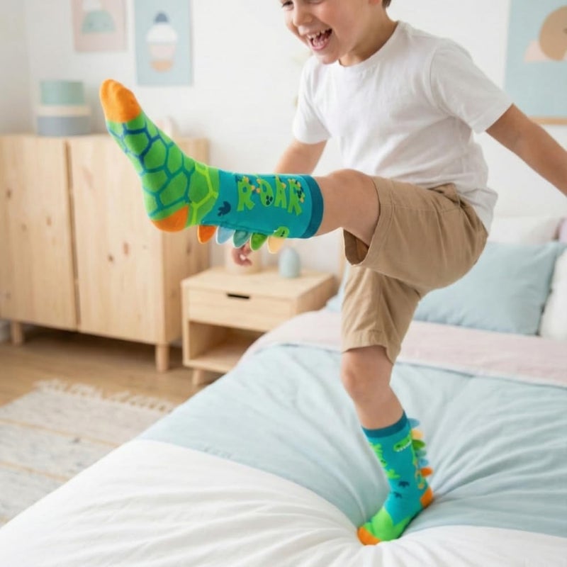 Glitters Funky 3D Dino High Socks for Kids & Teens - Colorful Knee-High Socks with Plush Elements - Image 3