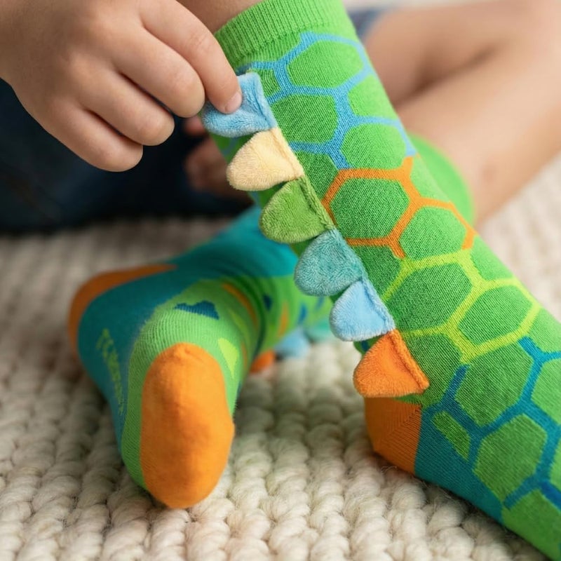 Glitters Funky 3D Dino High Socks for Kids & Teens - Colorful Knee-High Socks with Plush Elements - Image 2