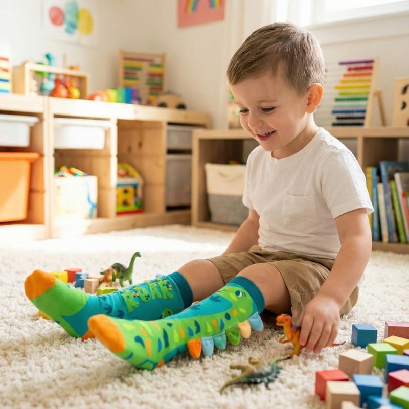 Glitters Funky 3D Dino High Socks for Kids & Teens - Colorful Knee-High Socks with Plush Elements - Image 4