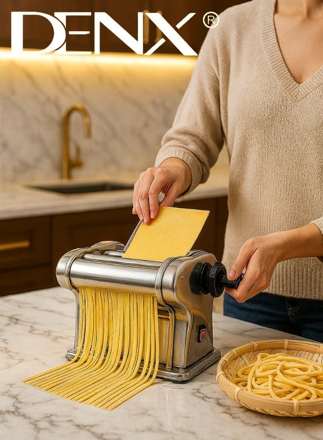 Denx Electric Pasta Maker Machine – Model DX3220 – 130W Stainless Steel Design with Non-Slip Base & Dough Thickness Control – Make Fresh Homemade Pasta with Restaurant-Quality Results - Image 1