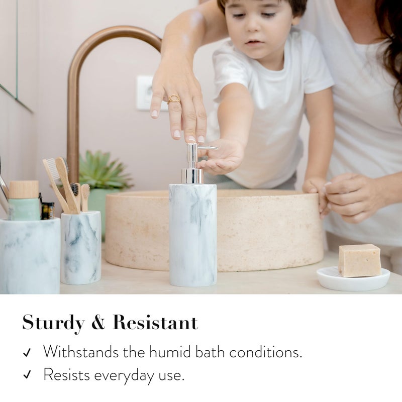 ZCCZ Bathroom Accessory Set, 4 Pcs Marble Look Bathroom Vanity Countertop Bathroom DÃ©cor Sets Accessories with Soap Dispenser, Toothbrush Holder Set, Tumbler, Soap Dish - Image 4