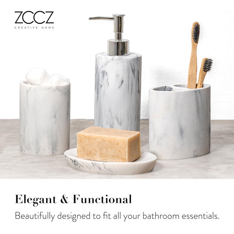 ZCCZ Bathroom Accessory Set, 4 Pcs Marble Look Bathroom Vanity Countertop Bathroom DÃ©cor Sets Accessories with Soap Dispenser, Toothbrush Holder Set, Tumbler, Soap Dish - Image 2