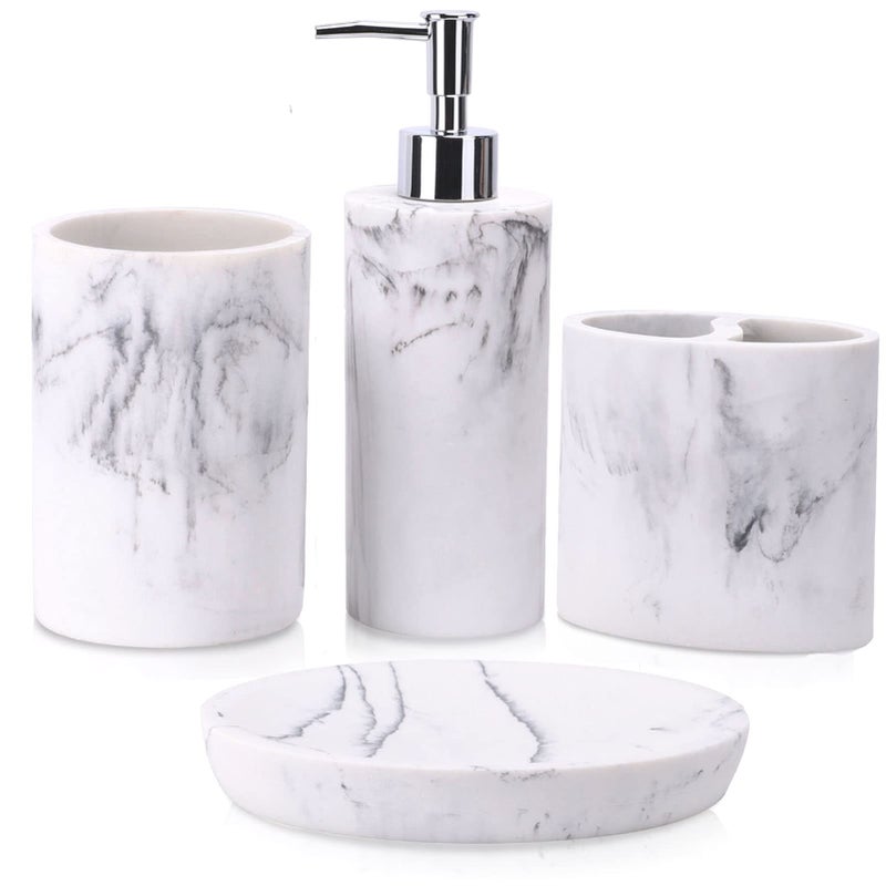 ZCCZ Bathroom Accessory Set, 4 Pcs Marble Look Bathroom Vanity Countertop Bathroom DÃ©cor Sets Accessories with Soap Dispenser, Toothbrush Holder Set, Tumbler, Soap Dish - Image 1