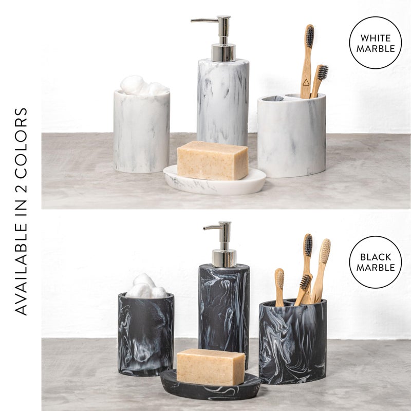ZCCZ Bathroom Accessory Set, 4 Pcs Marble Look Bathroom Vanity Countertop Bathroom DÃ©cor Sets Accessories with Soap Dispenser, Toothbrush Holder Set, Tumbler, Soap Dish - Image 3