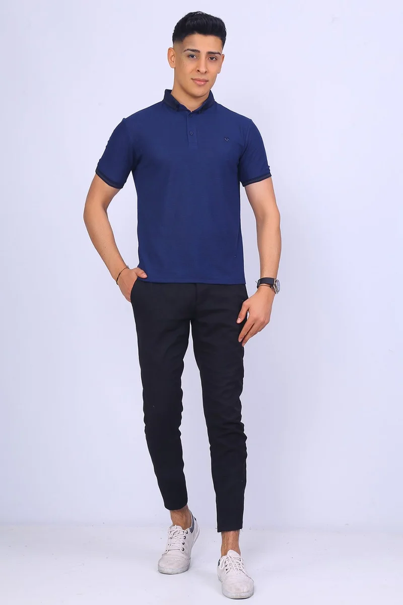 Varetta Men's Dark Blue Regular Cut Polo Neck Men's Knitwear T-Shirt