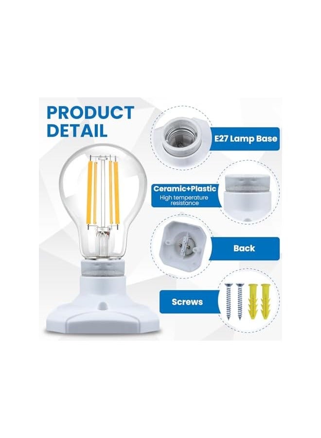 إيروريكس حامل مصباح E27 مكون من 6 قطع، حامل مصباح E27 ببرغي Edison لإضاءة السقف، ومصباح الممر، ومصابيح الشرفة، وإضاءة LED هالوجين، تيار متردد 220-240 فولت (أبيض) - Image 2